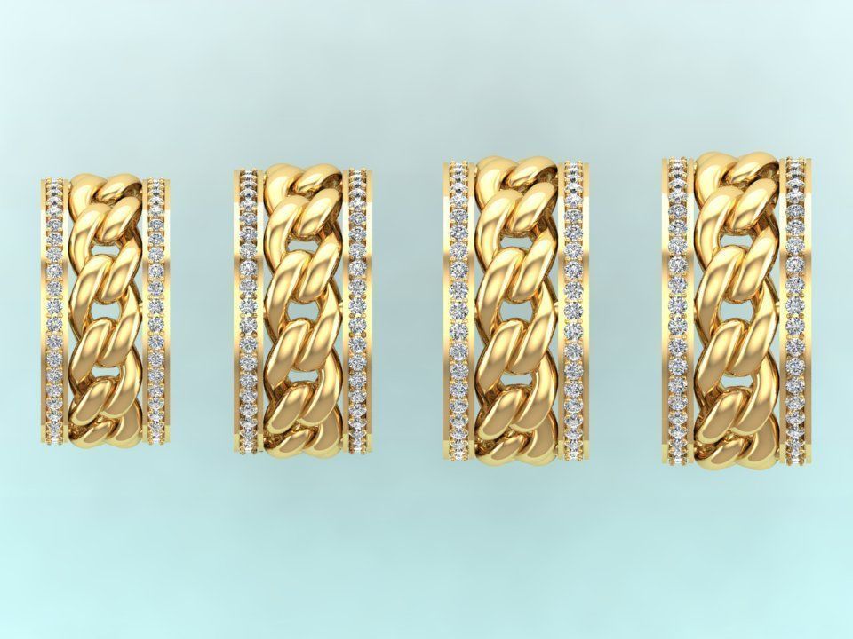 Chain Diamond ring - Miami Cuban ring - N8531A - 4 Size 3D Model Collection_8