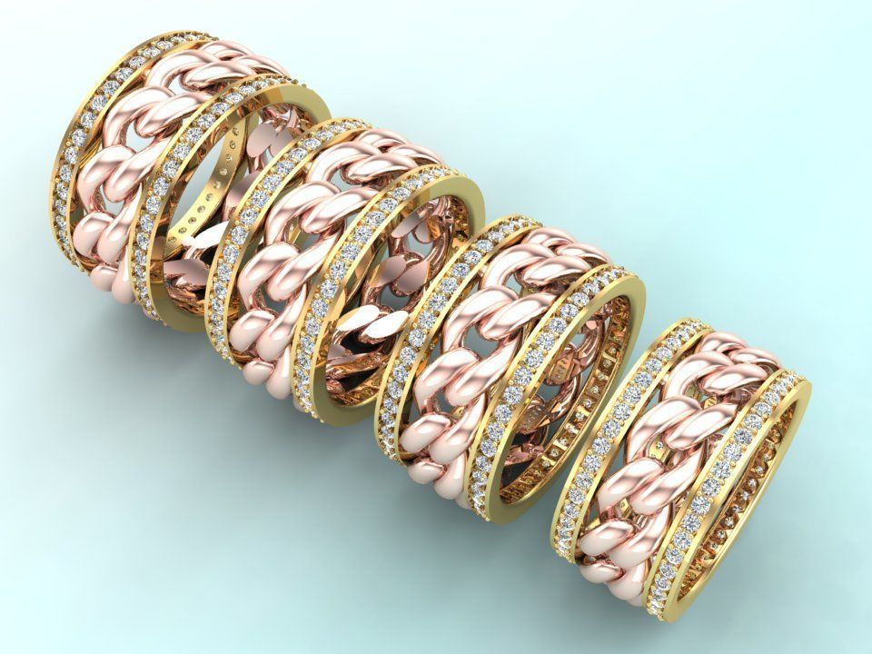 Chain Diamond ring - Miami Cuban ring - N8531A - 4 Size 3D Model Collection_5