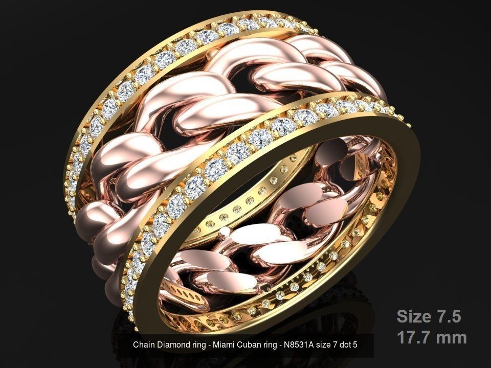 Chain Diamond ring - Miami Cuban ring - N8531A - 4 Size 3D Model Collection_12