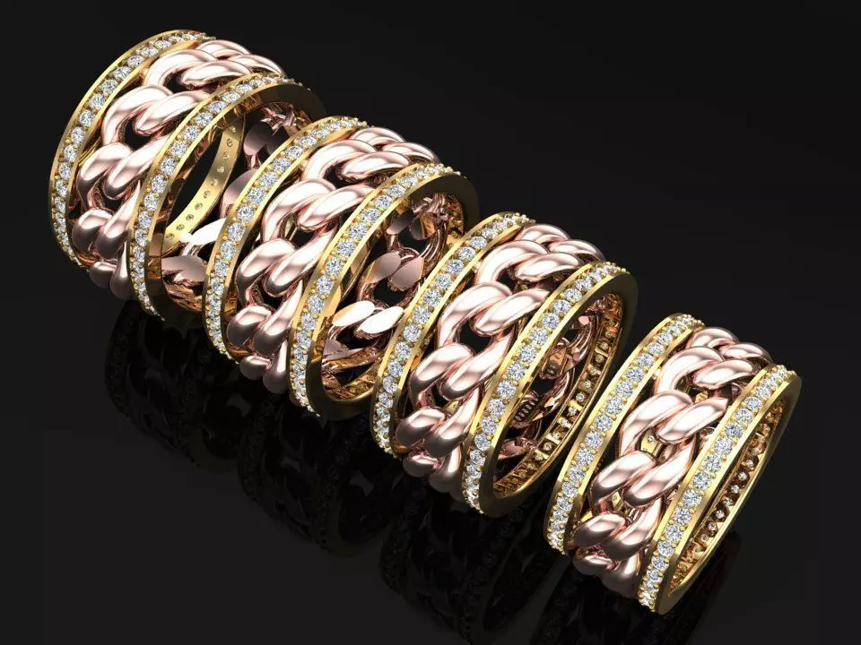 Chain Diamond ring - Miami Cuban ring - N8531A - 4 Size 3D Model Collection_0