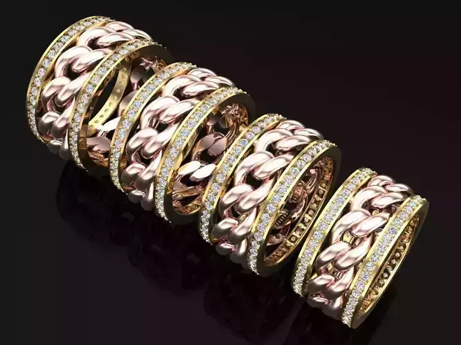 Chain Diamond ring - Miami Cuban ring - N8531A - 4 Size 3D Model Collection Chain Diamond ring - Miami Cuban ring - N8531A - 4 Size 3D Model Collection