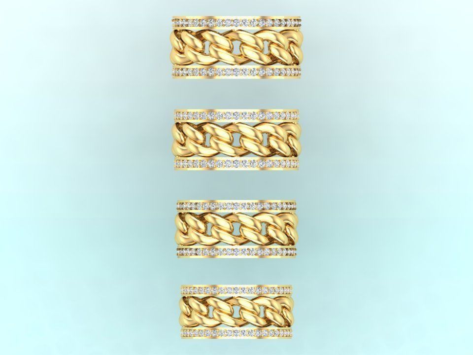 Chain Diamond ring - Miami Cuban ring - N8531A - 4 Size 3D Model Collection_9