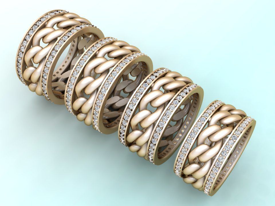 Chain Diamond ring - Miami Cuban ring - N8531A - 4 Size 3D Model Collection_7