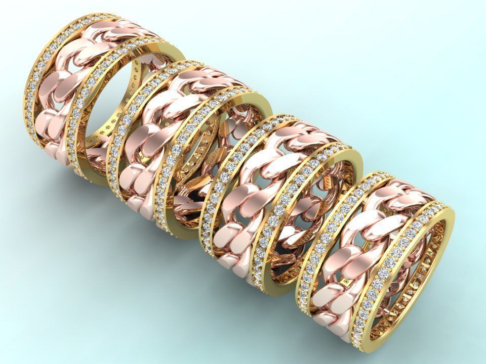Chain Diamond ring - Miami Cuban ring - N8531 - 4 Size 3D Model Collection_7