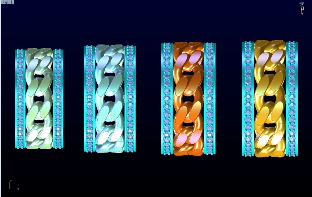 Chain Diamond ring - Miami Cuban ring - N8531 - 4 Size 3D Model Collection_17