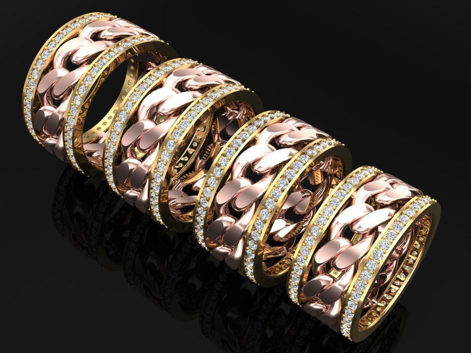 Chain Diamond ring - Miami Cuban ring - N8531 - 4 Size 3D Model Collection_9