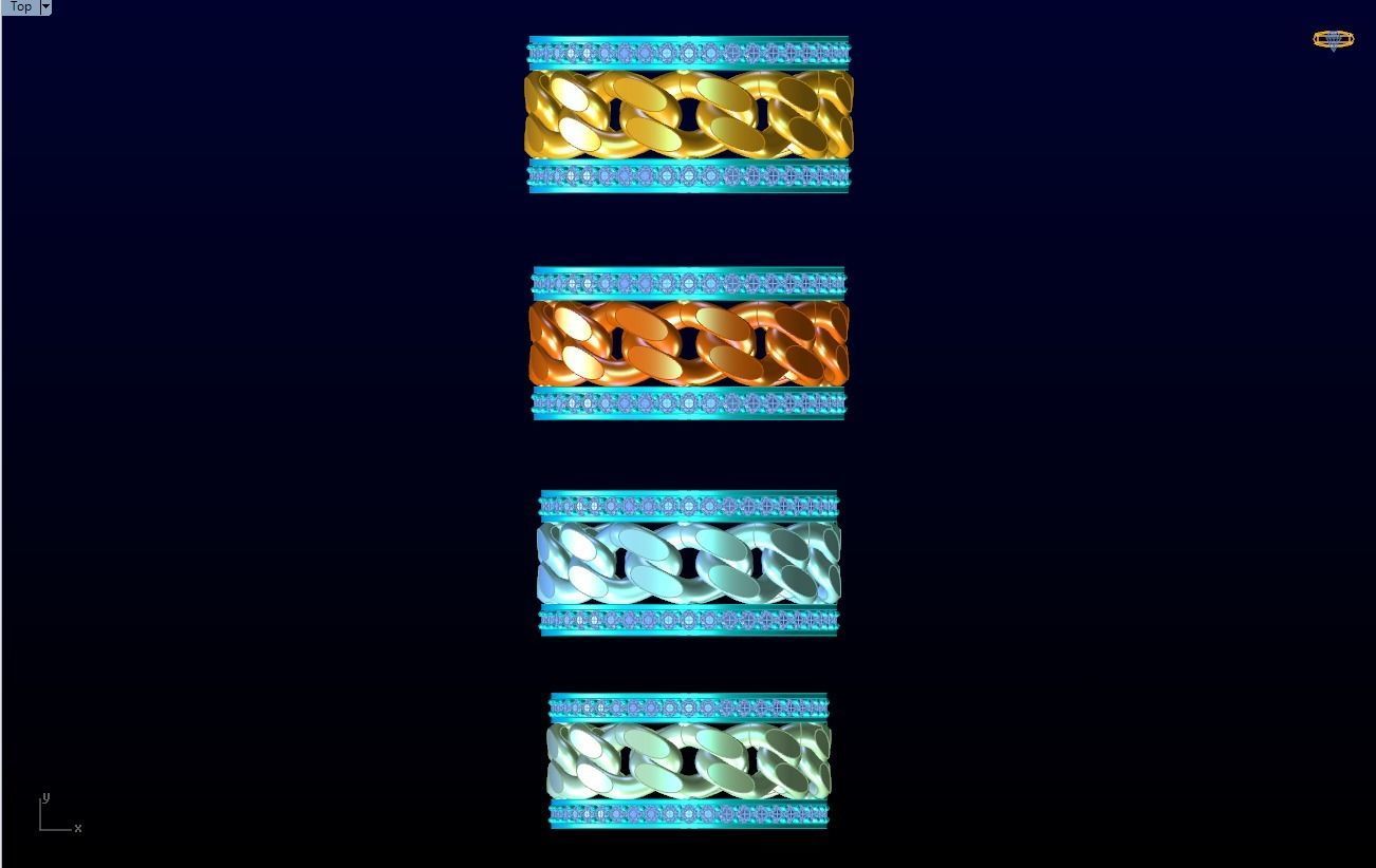 Chain Diamond ring - Miami Cuban ring - N8531 - 4 Size 3D Model Collection_16