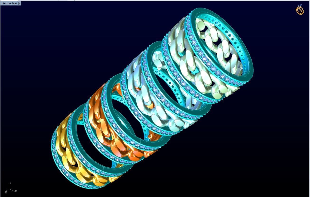 Chain Diamond ring - Miami Cuban ring - N8531 - 4 Size 3D Model Collection_15