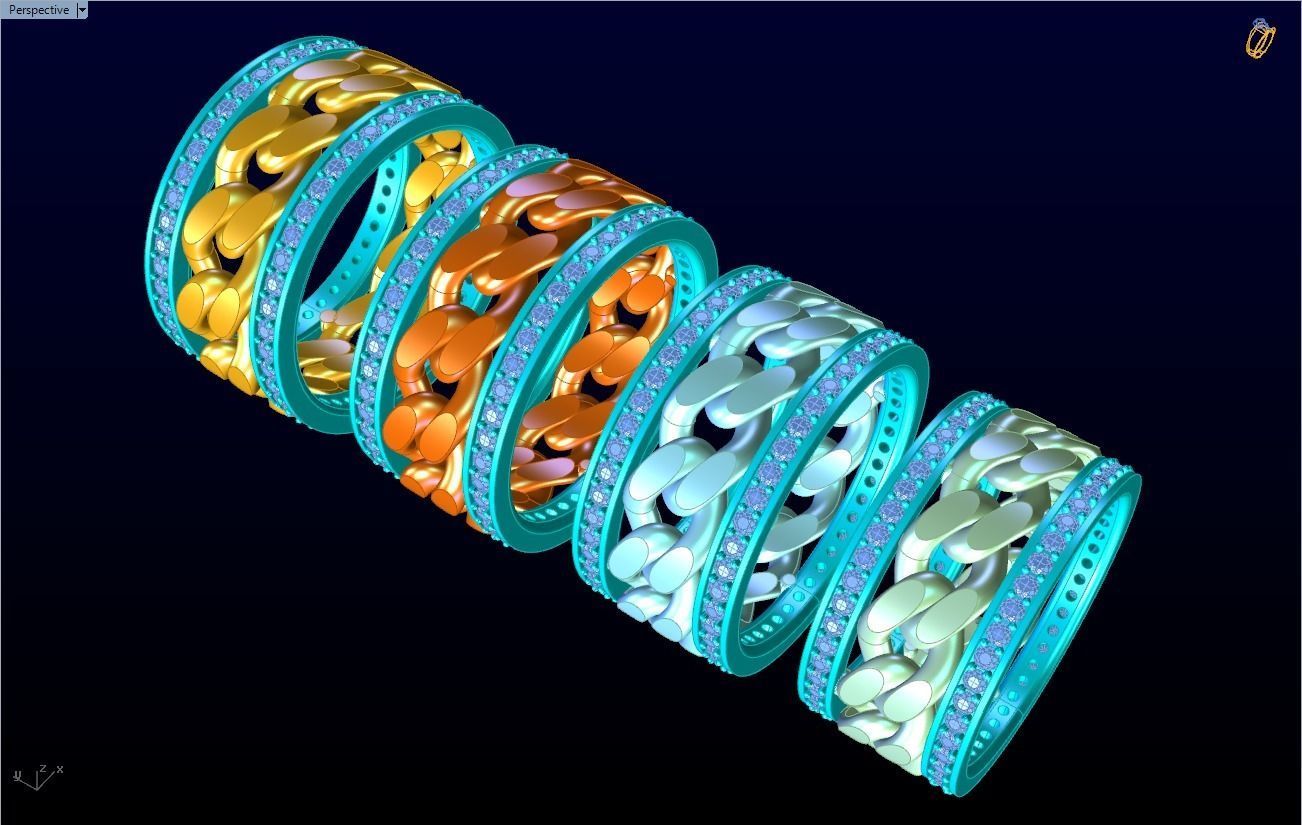 Chain Diamond ring - Miami Cuban ring - N8531 - 4 Size 3D Model Collection_13