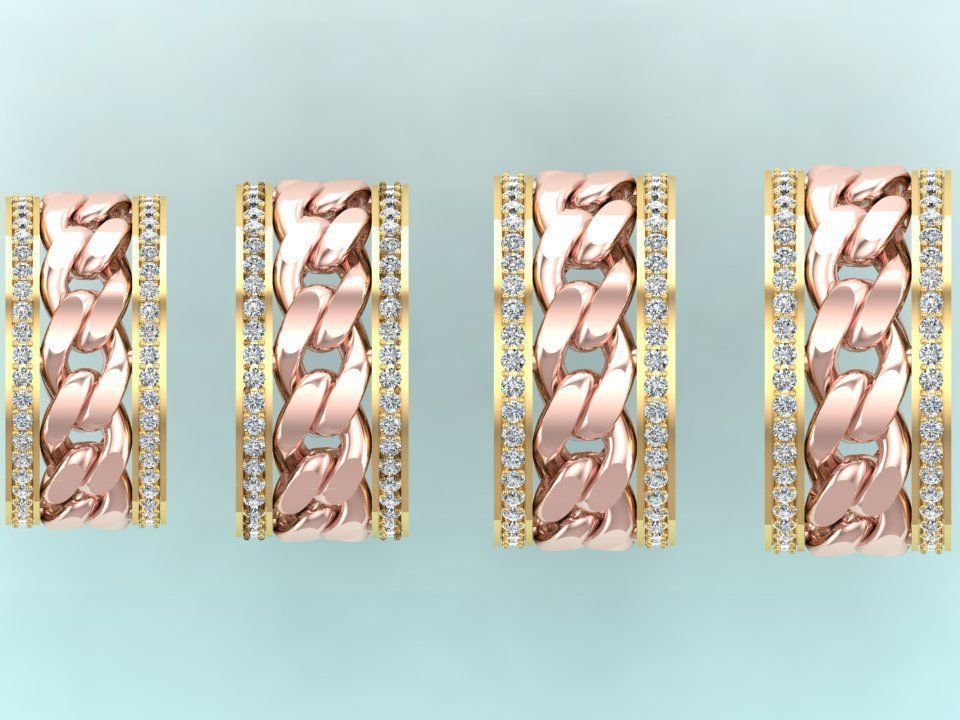 Chain Diamond ring - Miami Cuban ring - N8531 - 4 Size 3D Model Collection_6