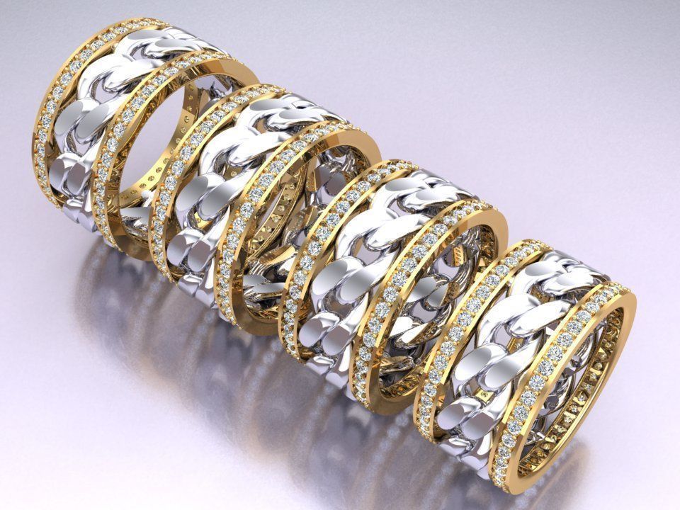 Chain Diamond ring - Miami Cuban ring - N8531 - 4 Size 3D Model Collection_10
