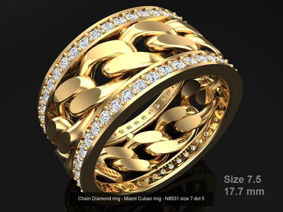 Chain Diamond ring - Miami Cuban ring - N8531 - 4 Size 3D Model Collection_4