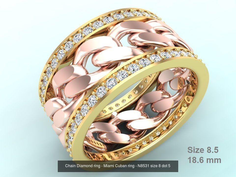 Chain Diamond ring - Miami Cuban ring - N8531 - 4 Size 3D Model Collection_5