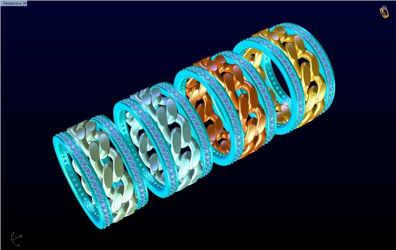 Chain Diamond ring - Miami Cuban ring - N8531 - 4 Size 3D Model Collection_14