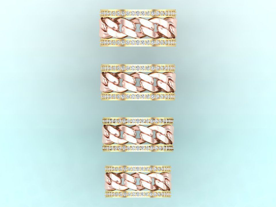 Chain Diamond ring - Miami Cuban ring - N8531 - 4 Size 3D Model Collection_8