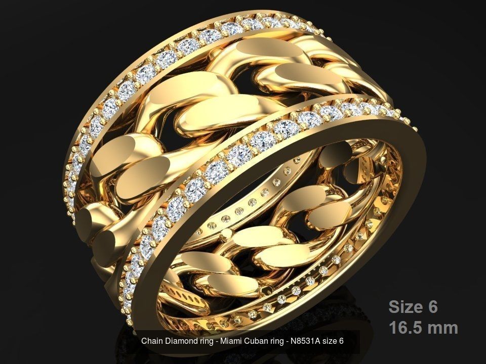 Chain Diamond ring - Miami Cuban ring - N8531 - 4 Size 3D Model Collection_2