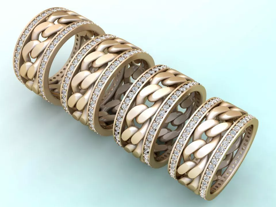 Chain Diamond ring - Miami Cuban ring - N8531 - 4 Size 3D Model Collection_0