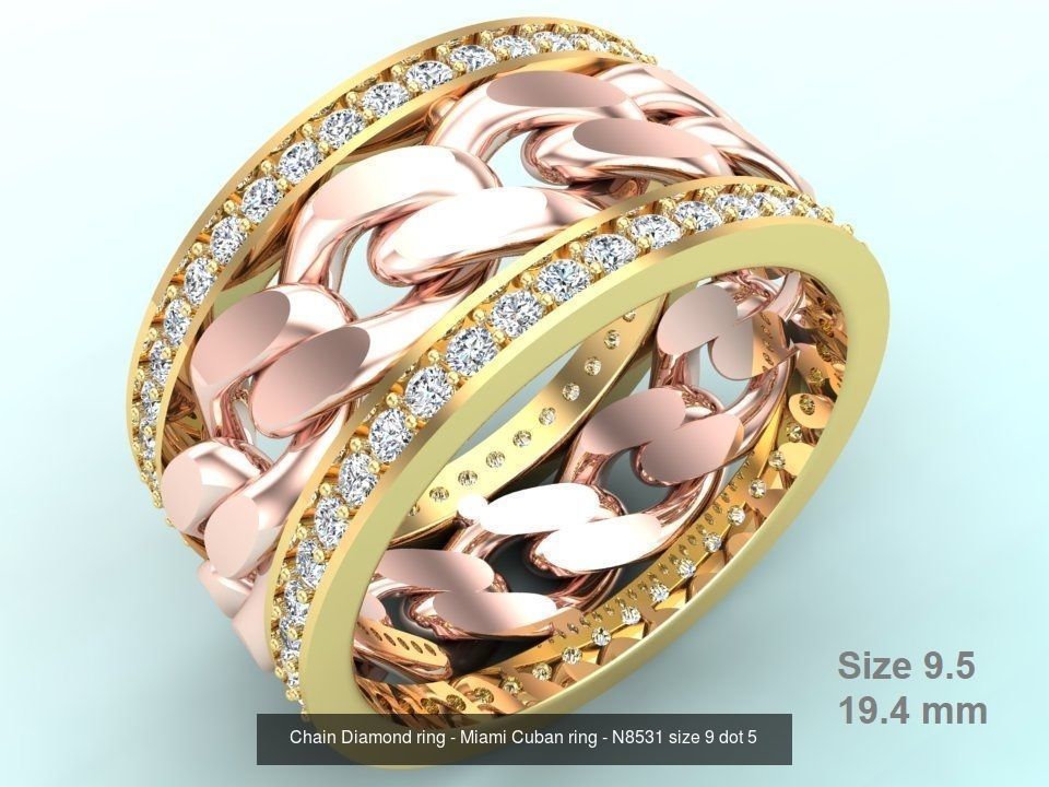 Chain Diamond ring - Miami Cuban ring - N8531 - 4 Size 3D Model Collection_3