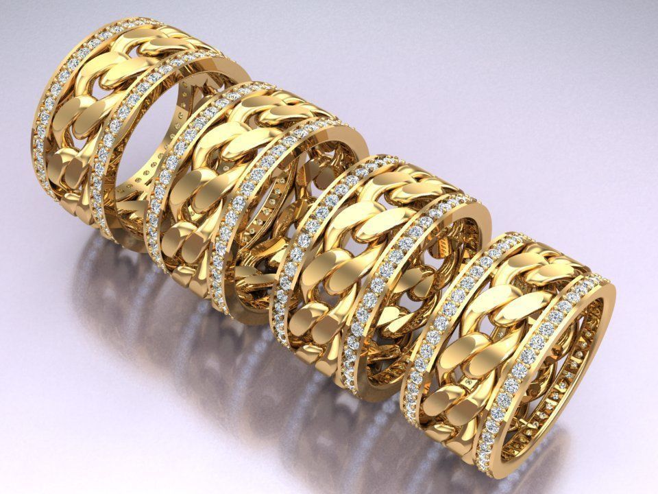 Chain Diamond ring - Miami Cuban ring - N8531 - 4 Size 3D Model Collection_11