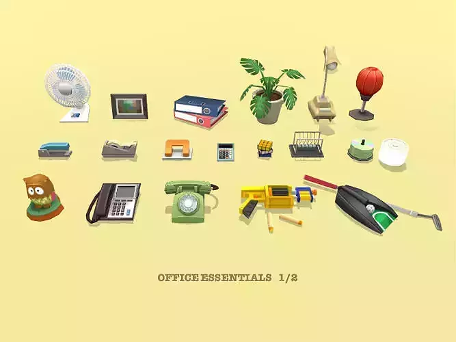 Office Essential props Low-poly 3D model