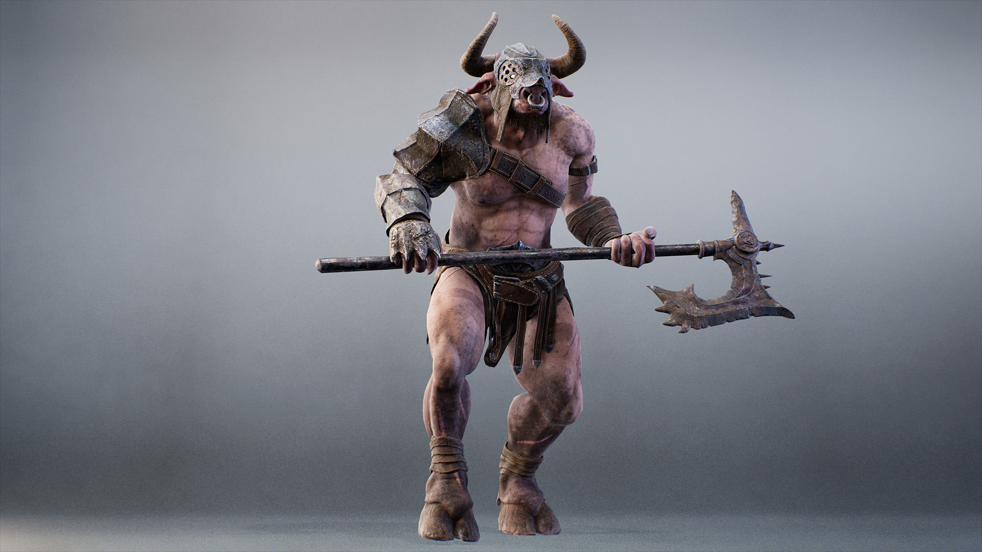 Armored Minotaur Low-poly 3D model_13