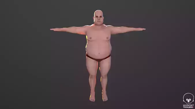 Man base mesh game redy low poly pbr skin morph