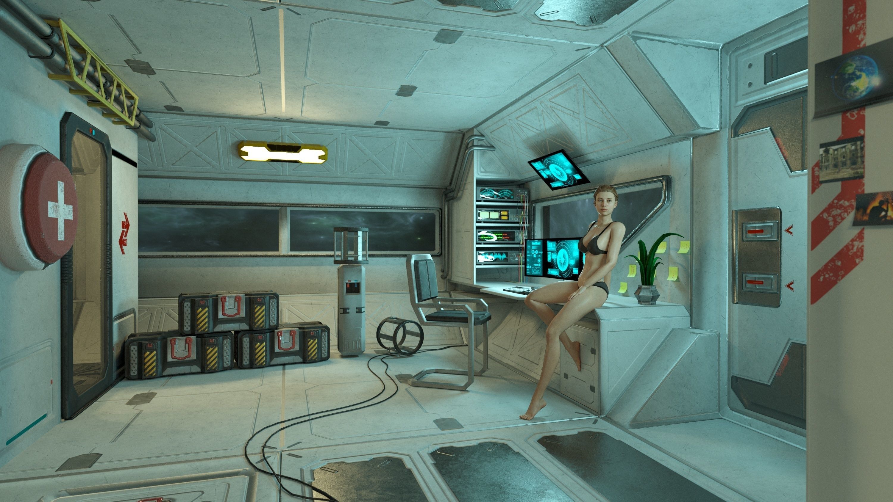 Alien living module with interior Low-poly 3D model_2