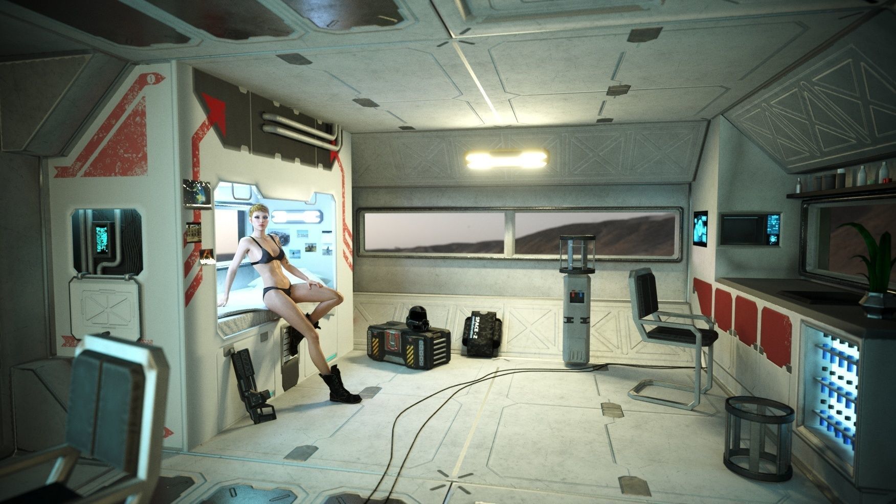 Alien living module with interior Low-poly 3D model_9