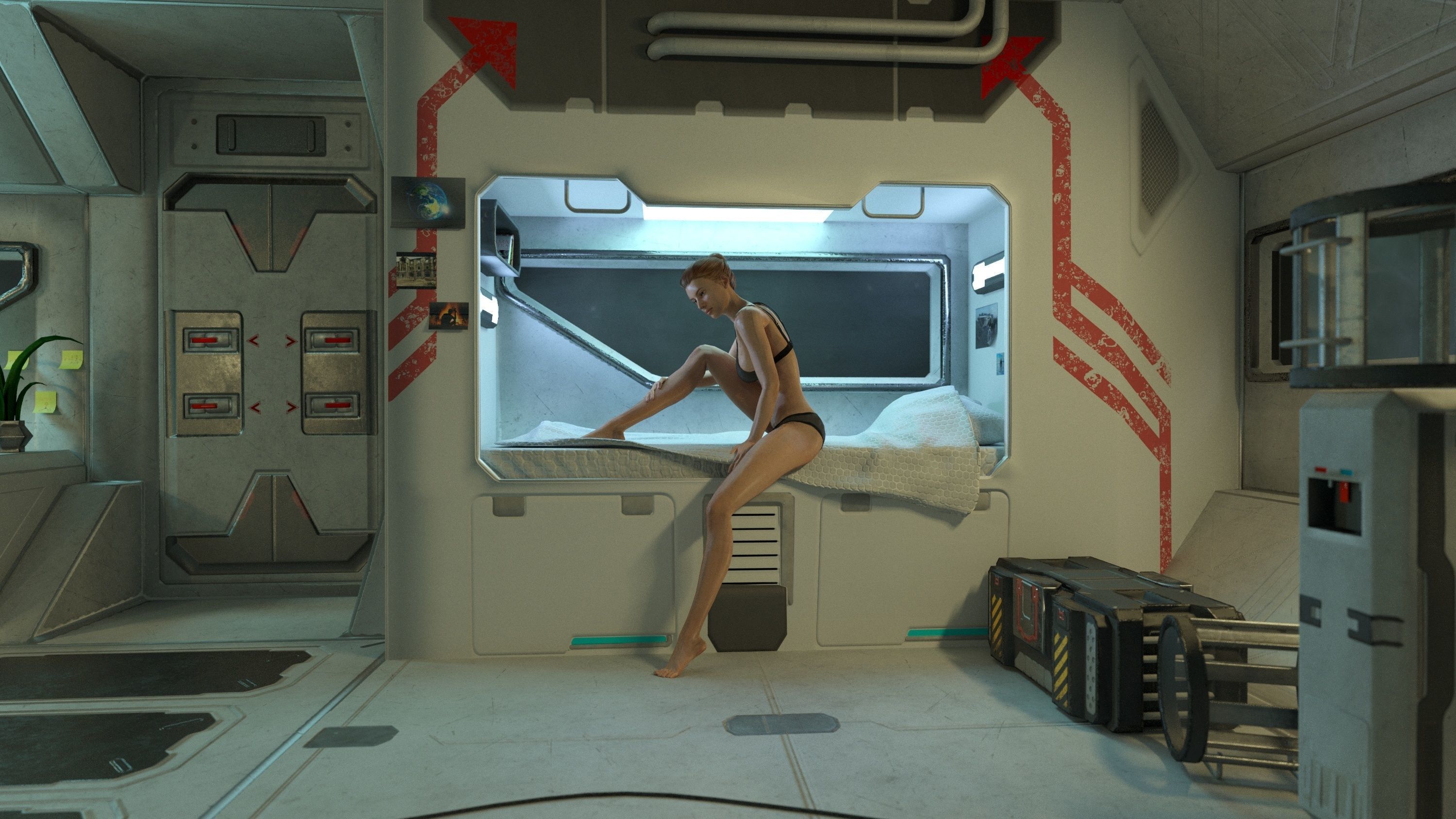 Alien living module with interior Low-poly 3D model_6