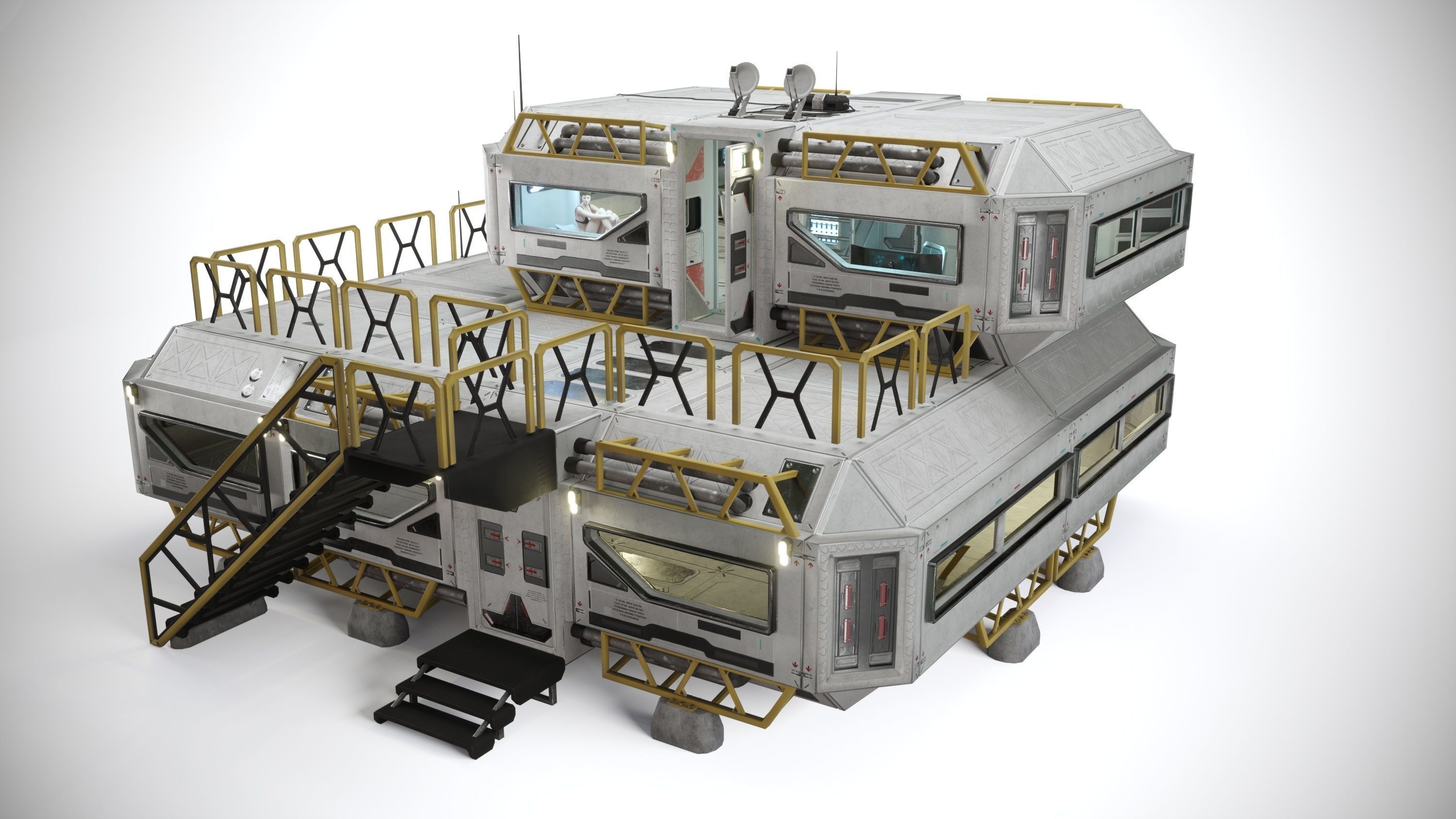 Alien living module with interior Low-poly 3D model_16