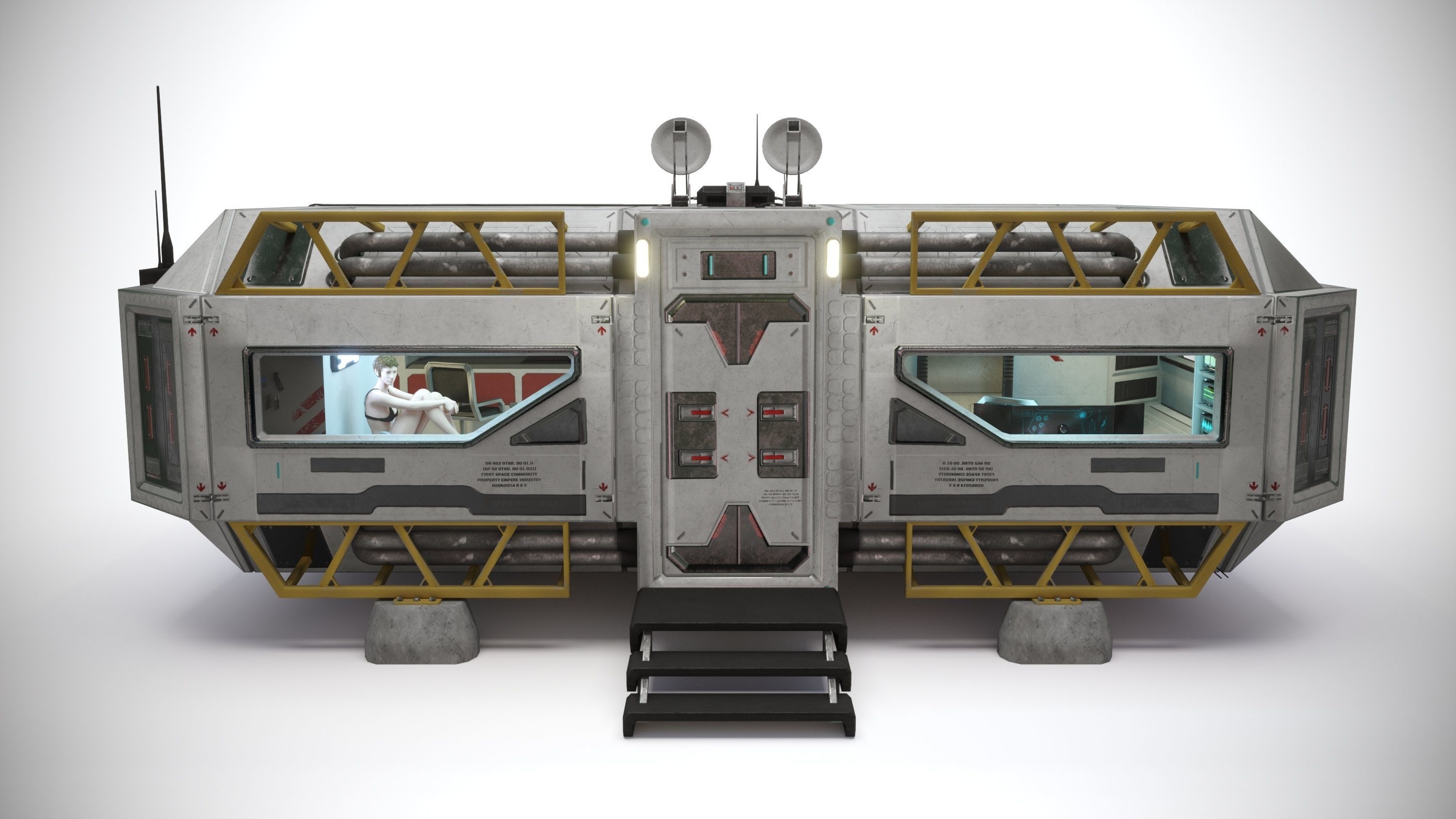 Alien living module with interior Low-poly 3D model_12