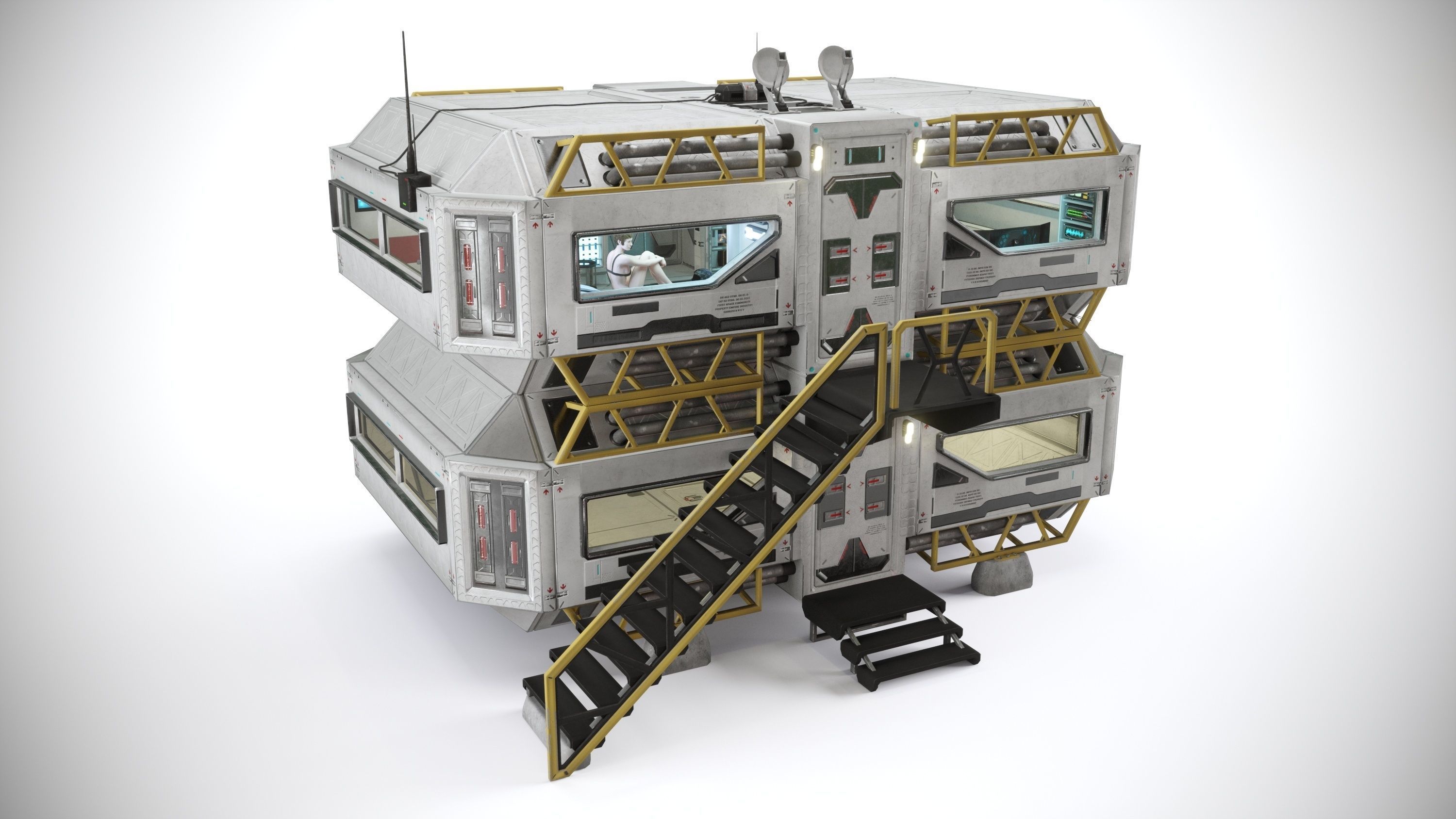 Alien living module with interior Low-poly 3D model_3