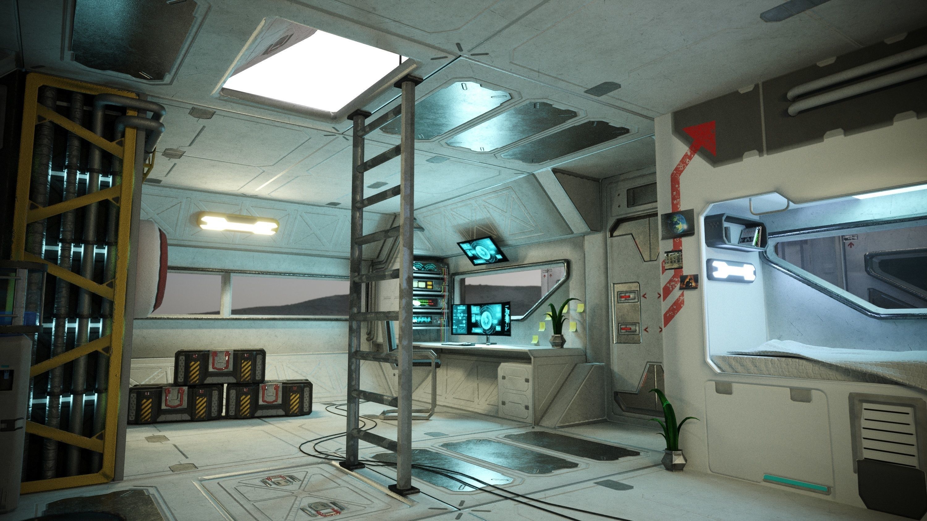 Alien living module with interior Low-poly 3D model_26