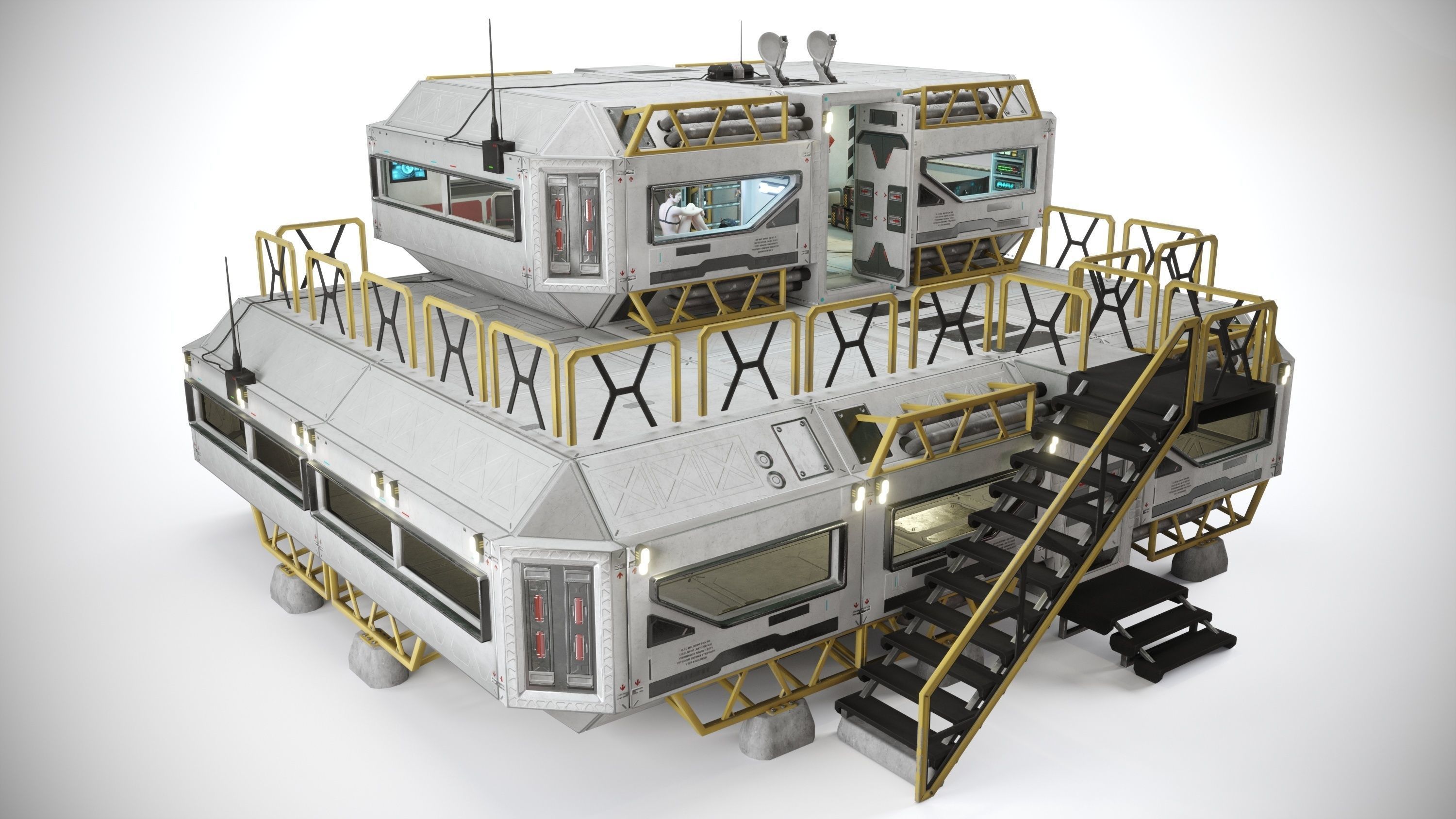 Alien living module with interior Low-poly 3D model_4