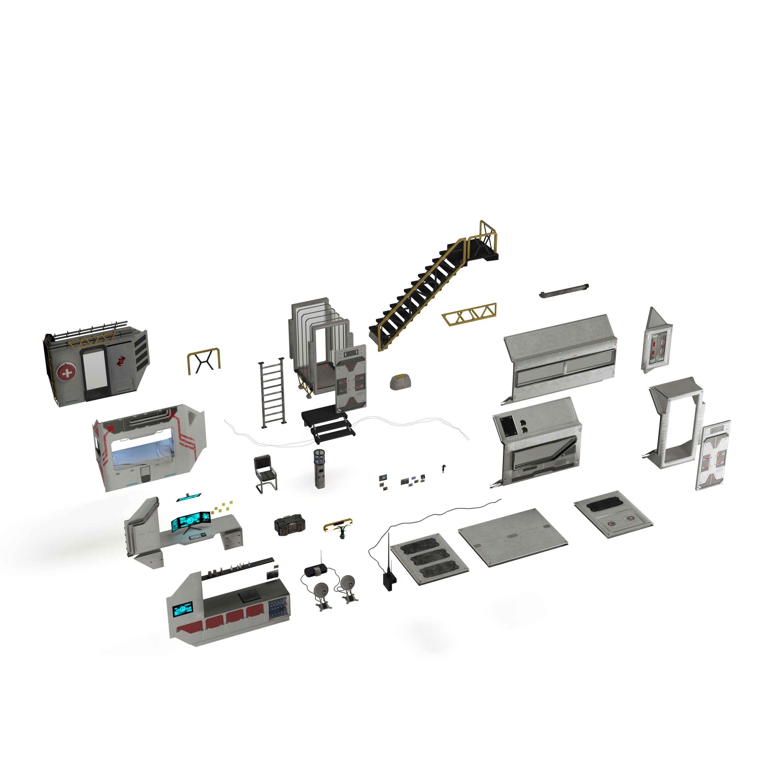 Alien living module with interior Low-poly 3D model_29