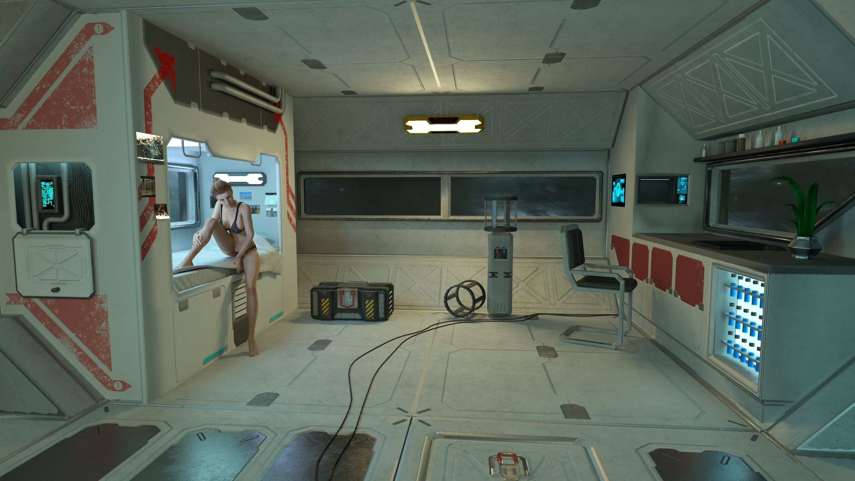Alien living module with interior Low-poly 3D model_7