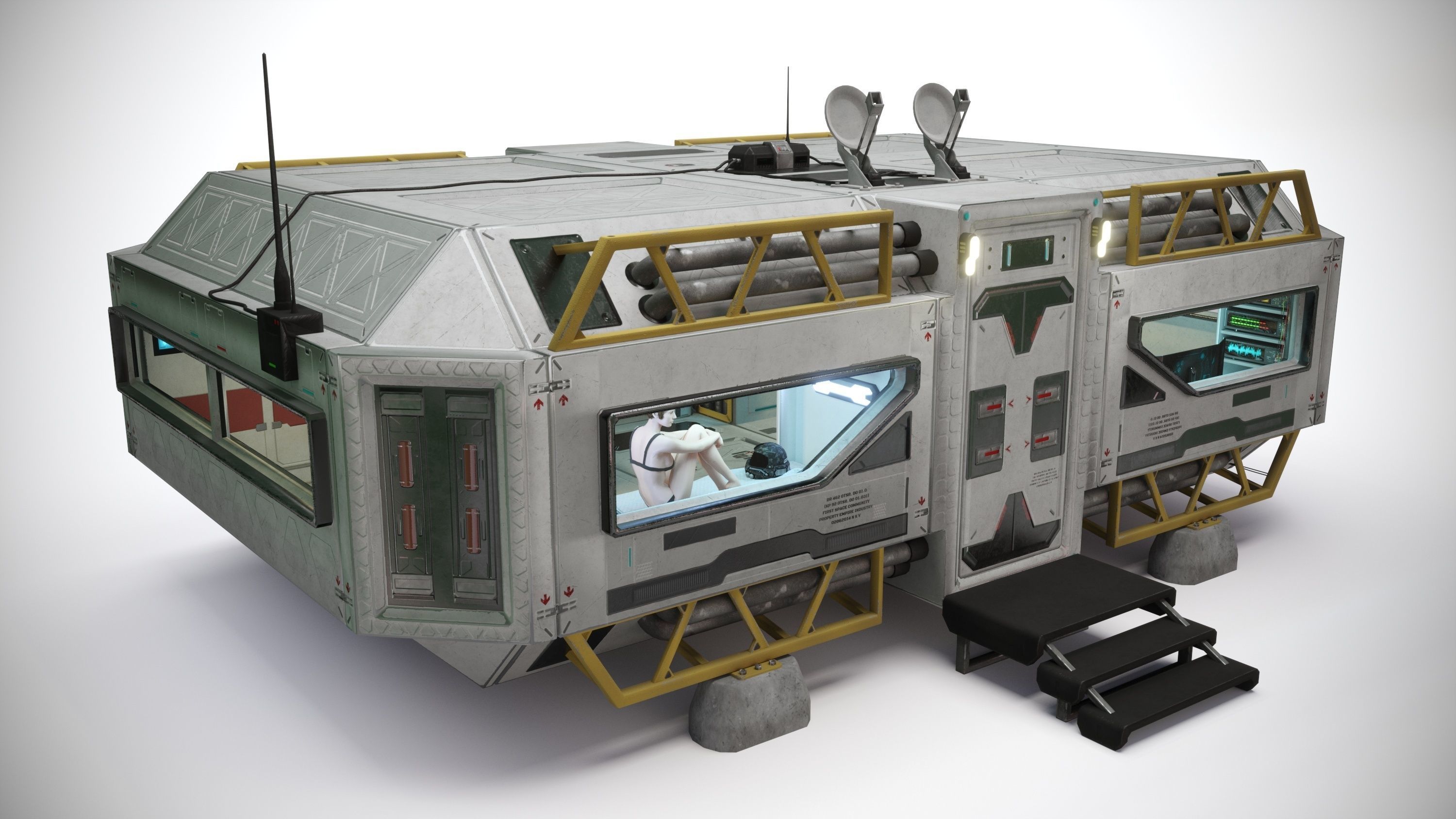 Alien living module with interior Low-poly 3D model_11