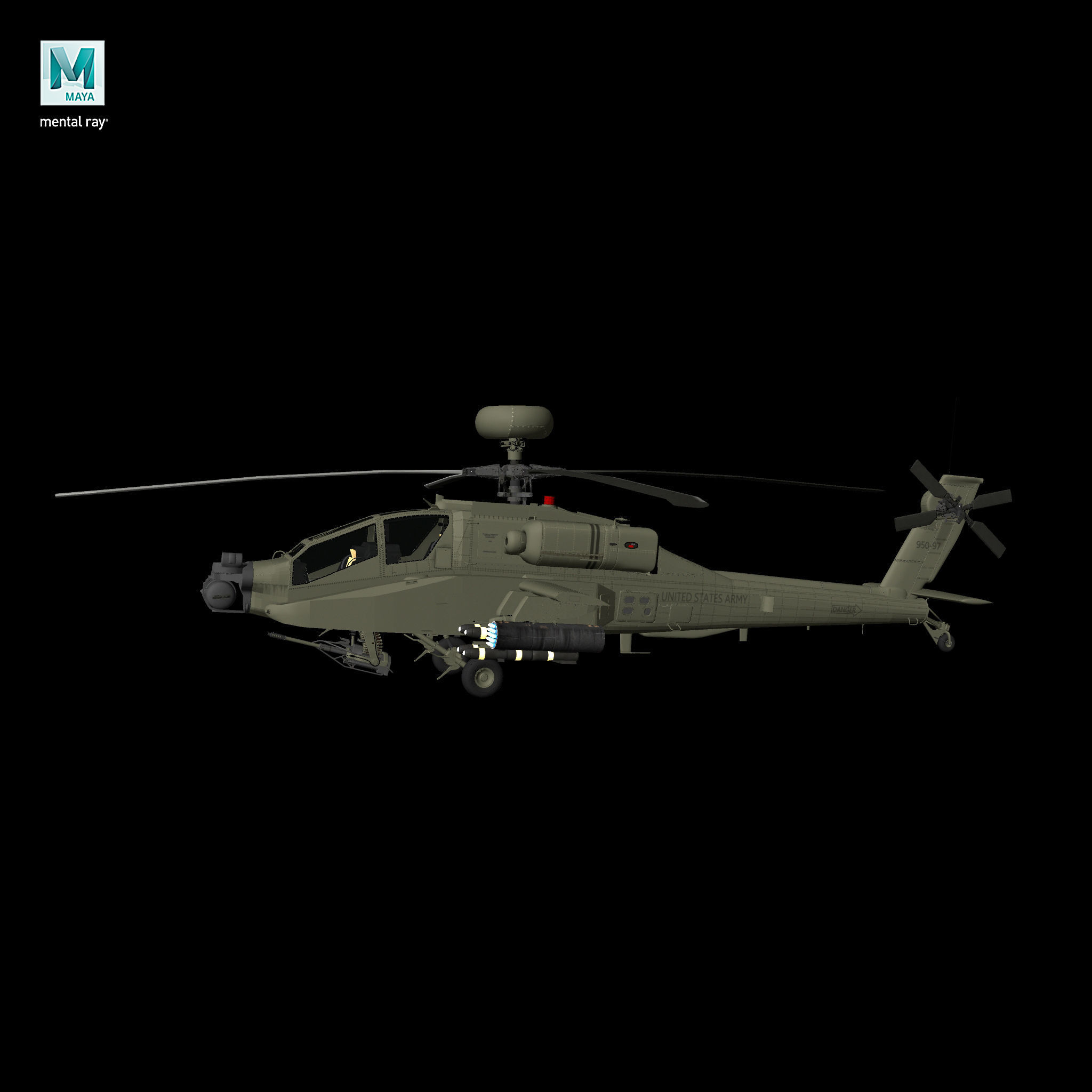 AH64E Apache Longbow Helicopter Green Clean 3D model_2