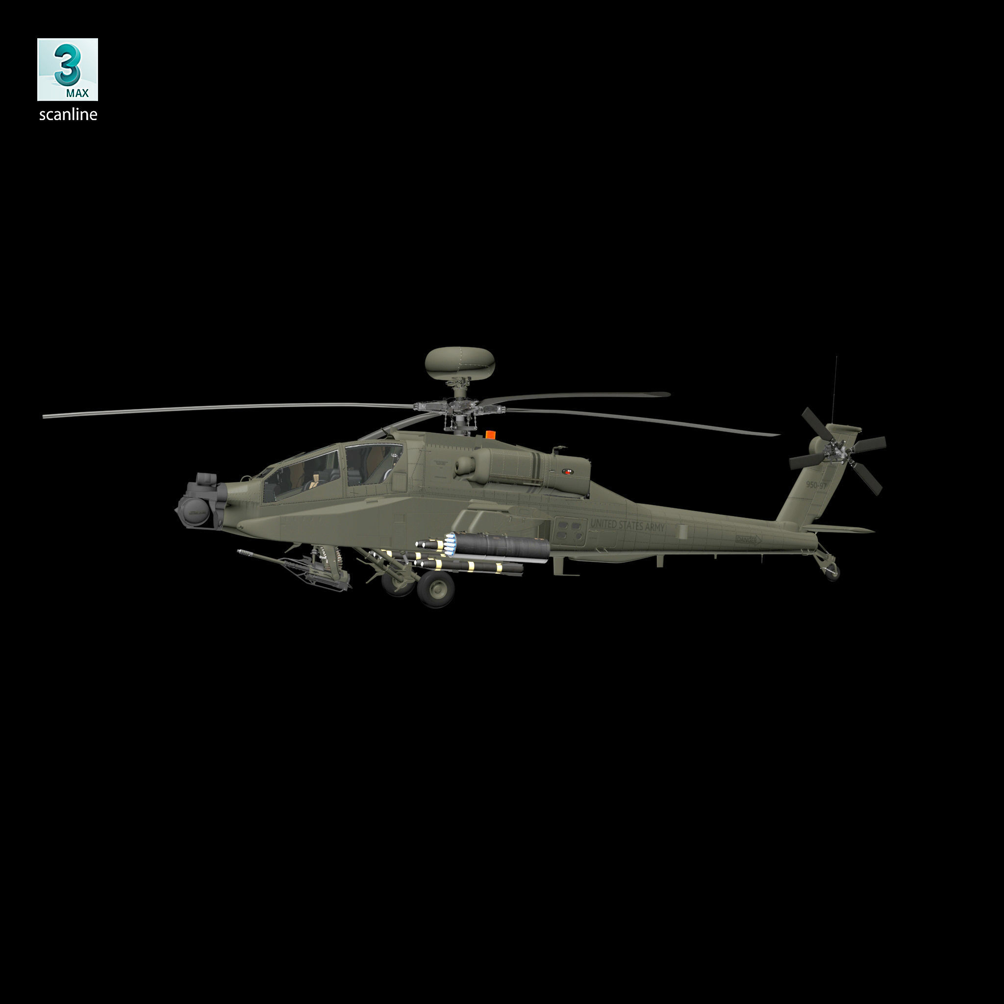 AH64E Apache Longbow Helicopter Green Clean 3D model_1