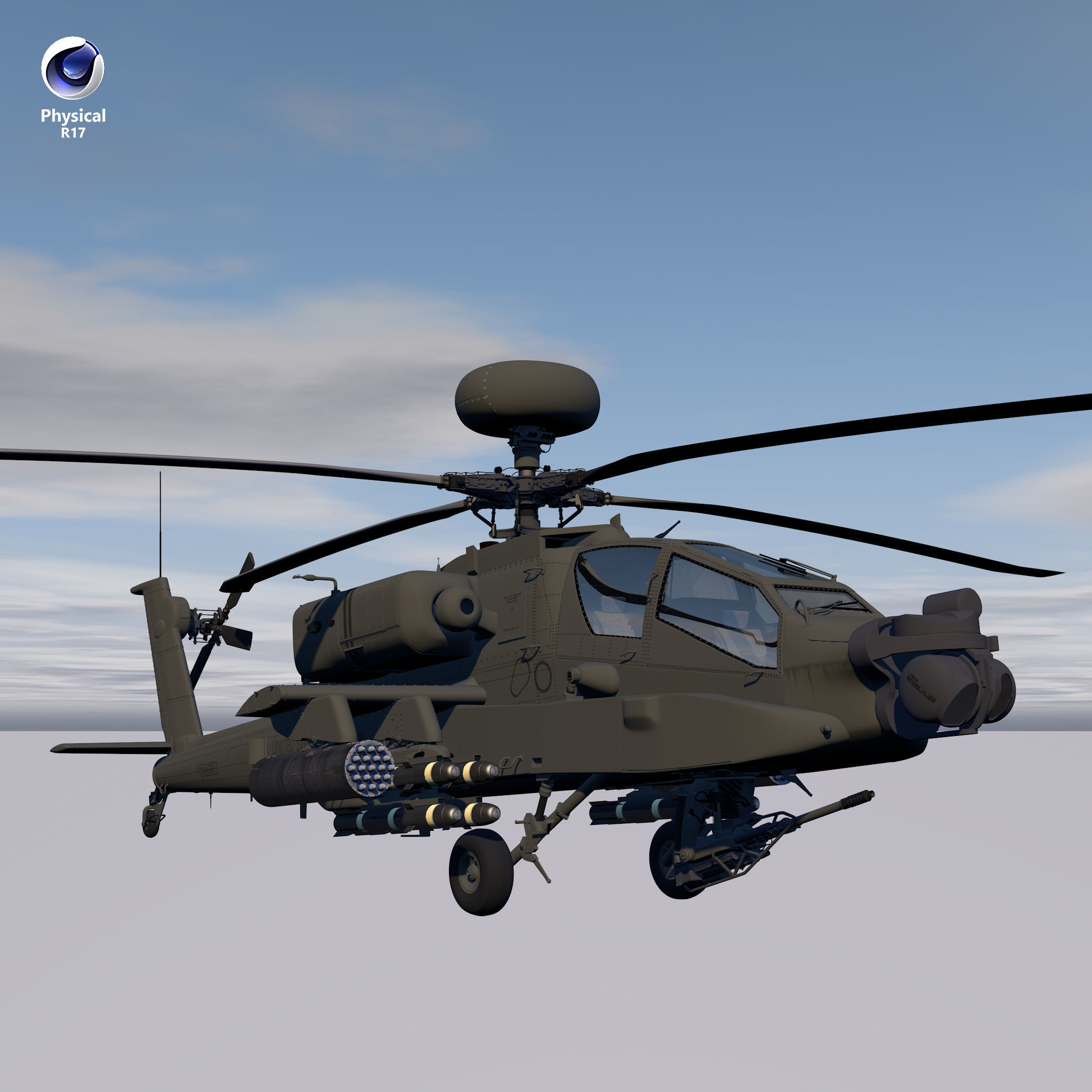 AH64E Apache Longbow Helicopter Green Clean 3D model_3