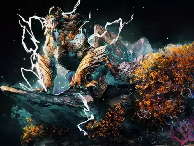 Monster-hunter-zinogre statue of creature 3D print model Monster-hunter-zinogre statue of creature 3D print model