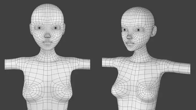 The base mesh of the stylized girl