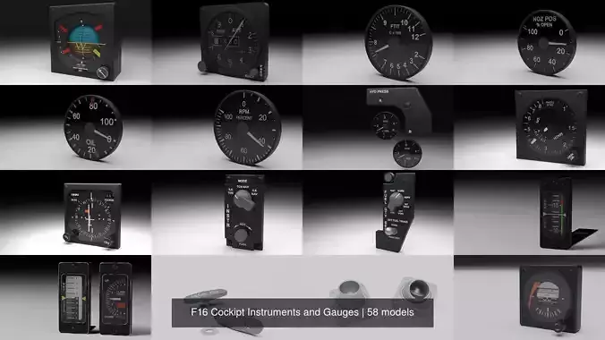 F16 Cockipt Instruments and Gauges 3D Model Collection