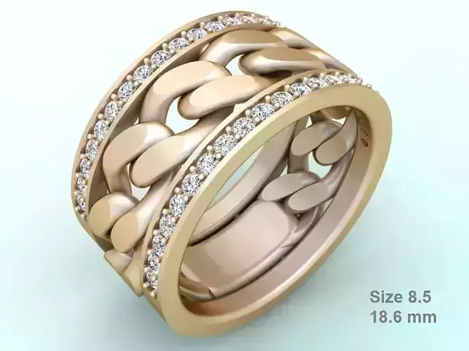 Chain Diamond ring - Miami Cuban ring - N8530 size 8 dot 5