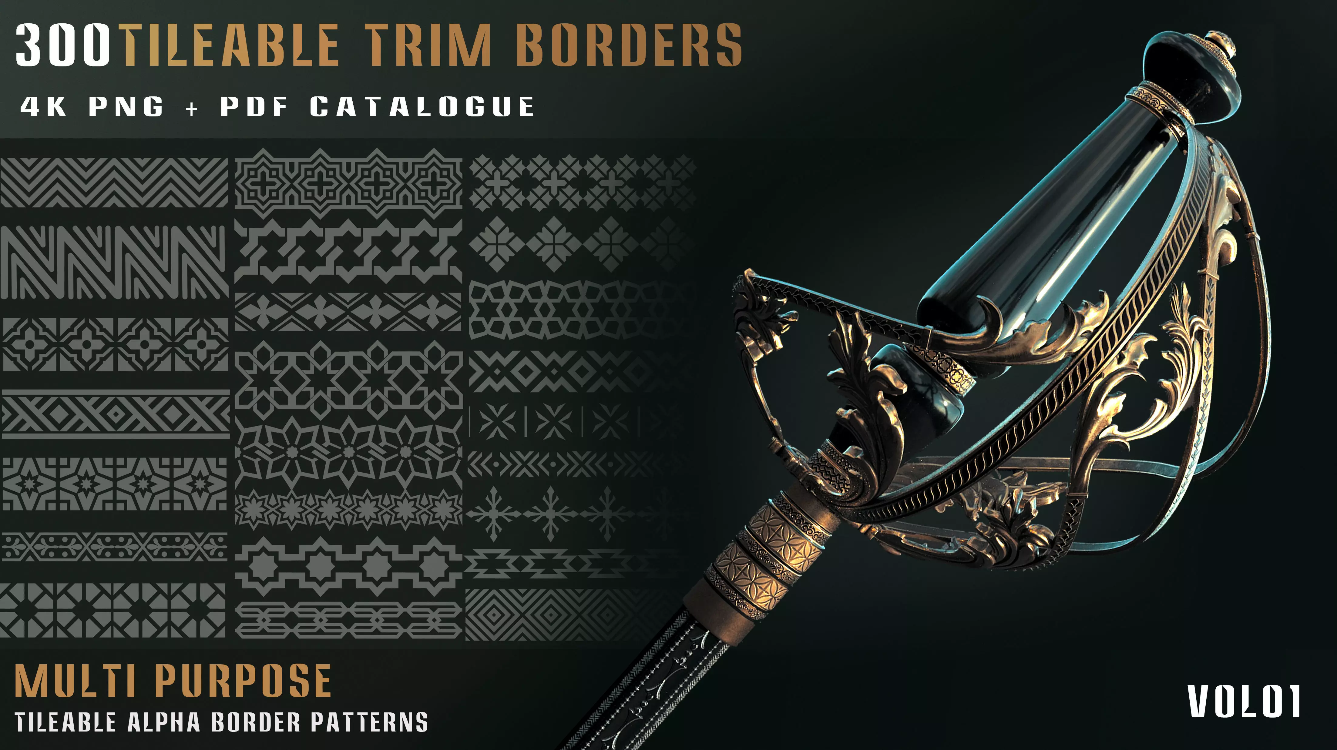 300 tileable trim border patterns-vol01 Texture