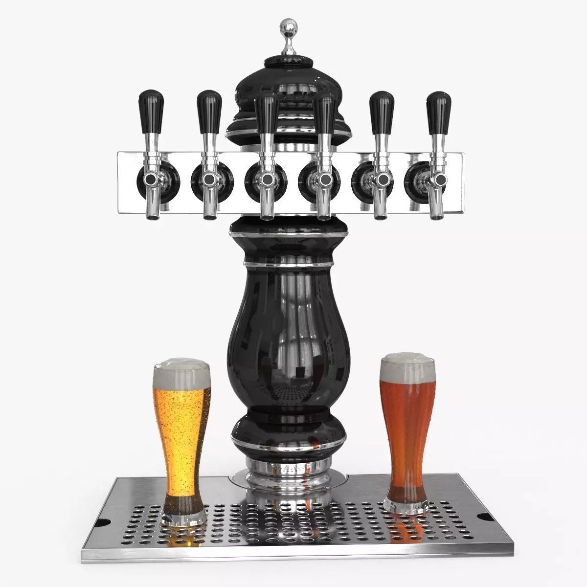 Beer Dispenser Tower and Beer Glass Low-poly 3D model