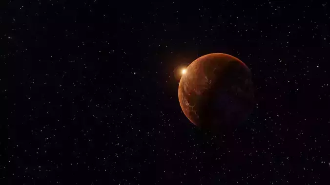 Red Planet with solarsystem stars and milky way
