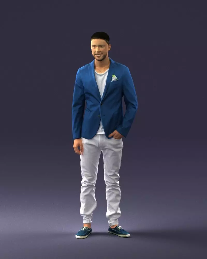 Smiling man in a blue jacket 0357 3D Print Ready 3D print model
