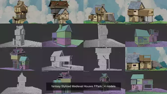 fantasy Stylized Medieval Houses FPack 3D Model Collection