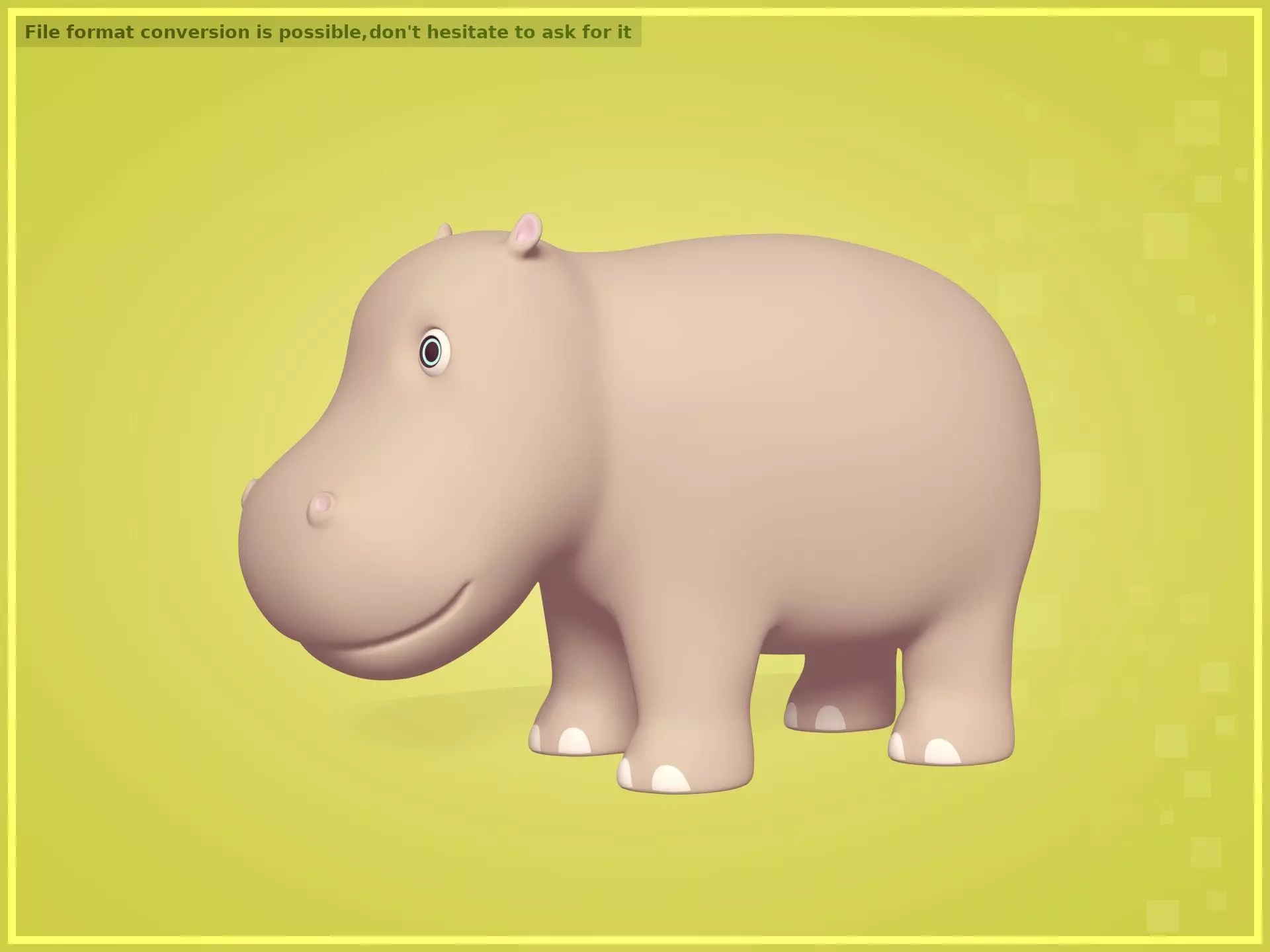Cartoon Hippo Low-poly 3D model